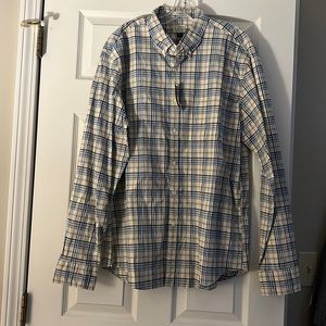 J. Crew Cream & Blue Casual Men’s Button Down